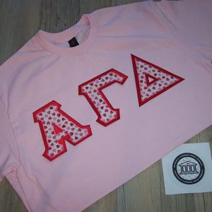 Alpha Gamma Delta Shirt -- Hearts on Red Twill (AGD-4)
