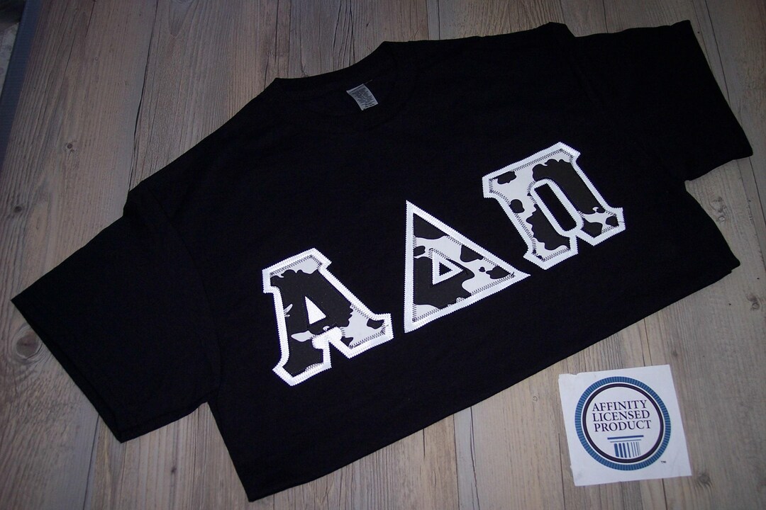 Alpha Delta Pi Shirt -- Black Cow Print on White Twill - Etsy