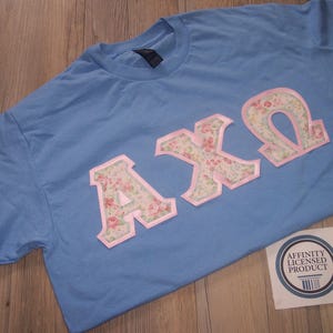 Alpha Chi Omega Shirt -- Pink Roses on Pink Twill