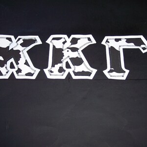 Kappa Kappa Gamma Shirt -- Black Cow Print on White Twill