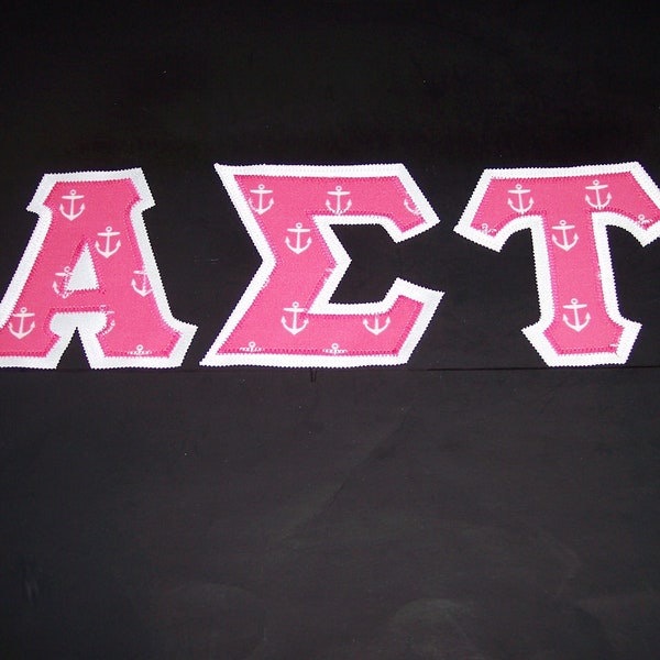 Alpha Sigma Tau Shirt -- Hot Pink Anchors on White Twill