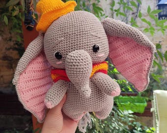 Handmade Crochet Big Eared Elephant Plush - Amigurumi Circus Elephant Toy - Cute Gray Elephant Stuffed Animal - Whimsical Nursery Decor Gift