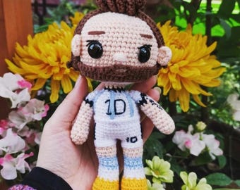Messi Amigurumi Doll - Crochet Football Legend Plush - Handmade Soccer Star Figure - Custom Sports Fan Gift, Stuffed Soccer Player Toy