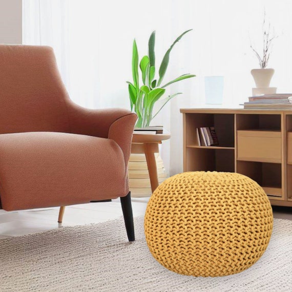 Lychee knitted cotton pouf ottoman deals