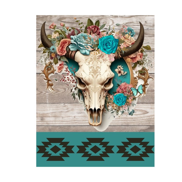 Steer Skull Signs for Wreaths, Western Decor for Shelf, Rectangle Wreath Signs, Aztec Bull Skull Door Hanger, Gift for Cowgirl, Floral Sign