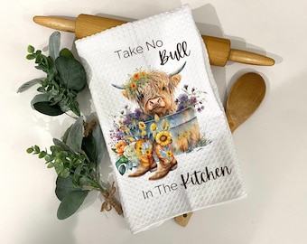 Highland Cow Kitchen Towel: Farmhouse Decor, Western Tea Towel, Cowboy Boot
