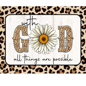 Leopard Print Religious Sign for Wreath, Inspirational Home Decor, Rectangle Scripture Verse Sign, Daisy Decor, Encouragement Friend Gift