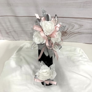 Pink and Silver Corsage and Boutonniere Set, Bracelet for Homecoming, Prom Flowers