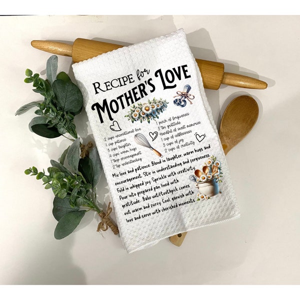 Recipe for Mother's Love Decorative Kitchen Towel, Heartfelt Birthday Gift for Mom, Unique Inexpensive Gifts, Daisy Kitchen Decor