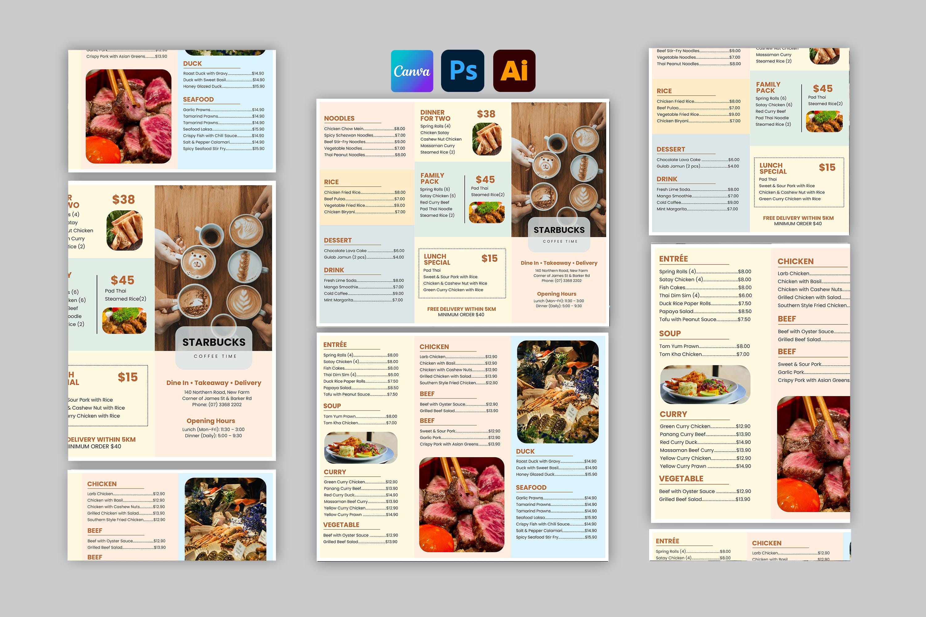 Editable Restaurant Menu Template | Canva, Photoshop, Illustrator ...