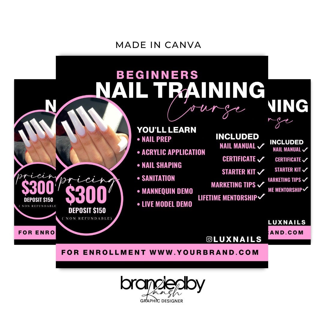 Editable Nail Class Flyer Template Black & Pink Template Etsy