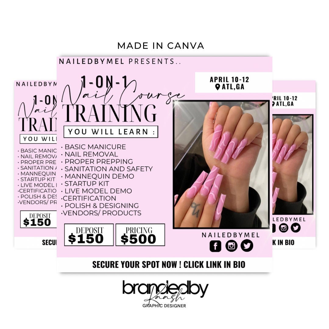 Black & Pink Nail Class Flyer Template Editable in Canva Nail Training  Promotion - Etsy