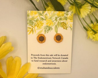 Endometriosis Awareness Sunflower Polymer Clay Stud Earrings