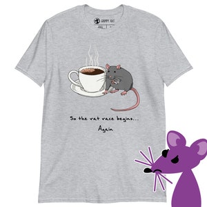 Short-Sleeve Unisex T-Shirt for rat parents "Coffee rat" (Pet rats, Rat mom, Rat dad, Rat meme, monday morning, Funny rat merch, rat race)