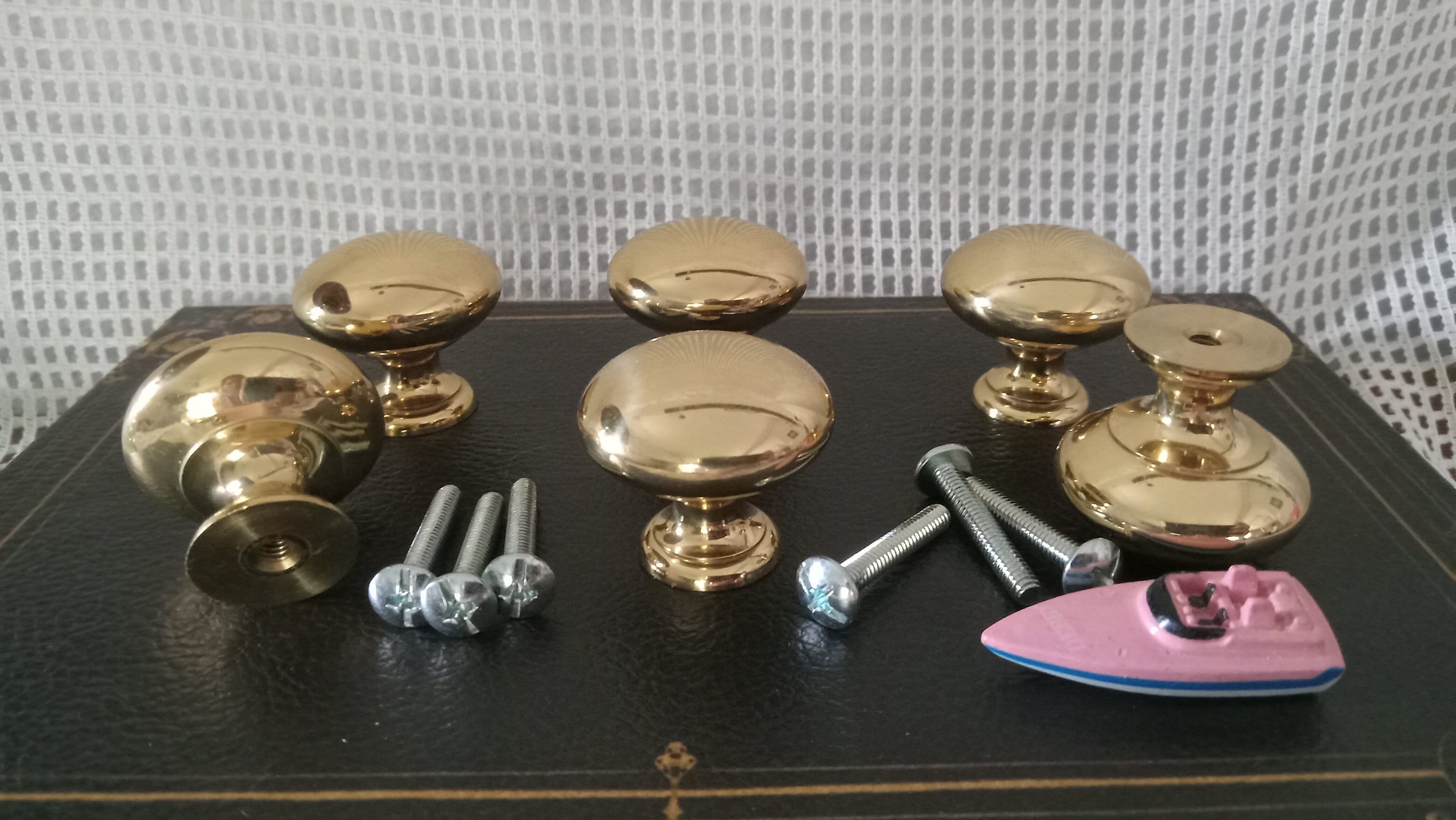 6 Vintage Solid Brass Drawer Pulls Knobs with Screws 1970s 1980s Cabinet Hardware Home Decor Upcycle To Wall Hanger