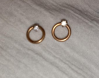 Vintage 1960s 1970s Krementz Diamond Earrings 14k In Original Box A Dainty Pair of Small Round Post Back Gold and Diamond Circles Gift