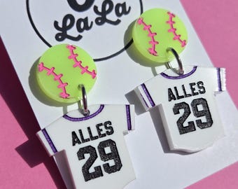 Individuelle Softball Jersey Ohrringe, Tee Ball Ohrringe