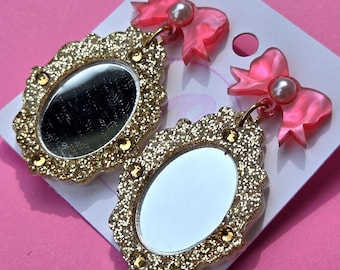 Fairytale Mirror Earrings: Rhinestone Princesscore Acrylic Jewelry