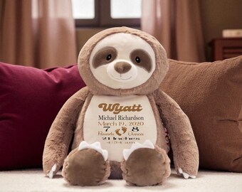 Personalized Baby Birth Stats Plush Sloth: Keepsake Stuffed Animal