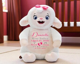 Personalized Baby Birth Stat Sheep Plushie: Keepsake Stuffed Animal
