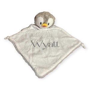 Personalized baby penguin security blanket, plush baby lovey, baby keepsake