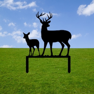 Buck Deer and Fawn Metal Yard Art Stake Sign