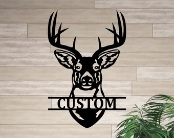 Personalized Metal Deer Head, Metal Deer Silhouette, Family Last Name Sign