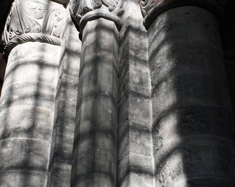 Tournai Cathedral, Pier, Belgium, Photograph, Print, Fine Art Print, Greeting Card, Architecture, Medieval, Gothic, Lighting, B&W, abstract