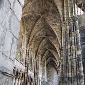 Abbazia di Holyrood (2), Aisle, Edimburgo, Scozia, Fotografia, Stampa, Stampa fine art, Biglietto di auguri, Architettura gotica, Volta a costoloni, Scozzese