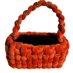 Handmade/Unique/Chunky Velvet Knit Bag - Orange