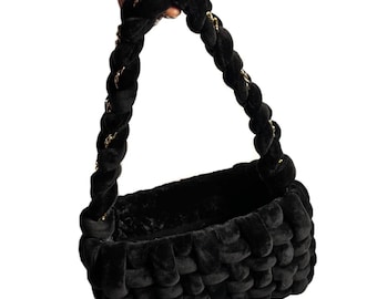 Chunky Knit Velvet Bag - Vanta Black