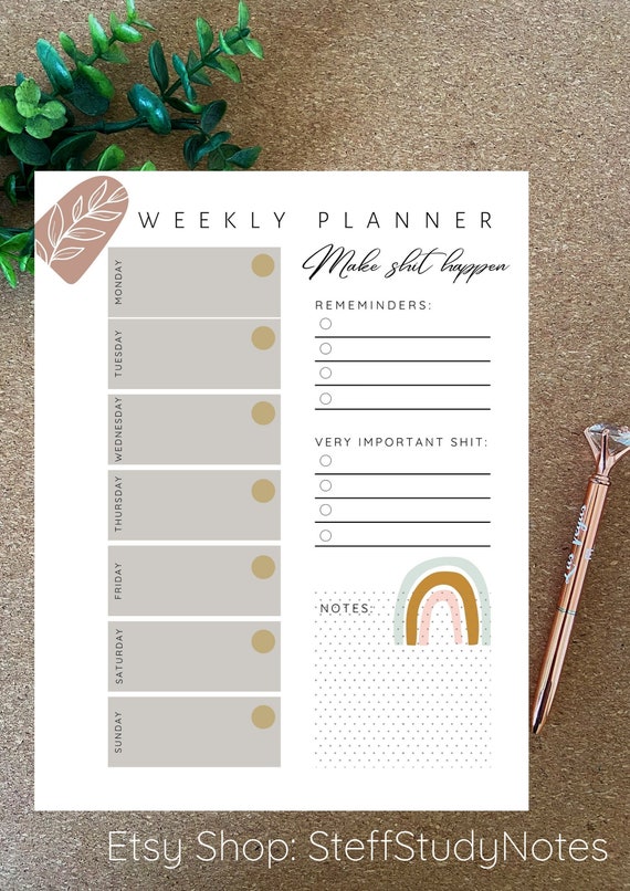 weekly planner printable make shit happen weekly plan etsy