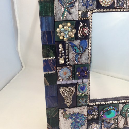 Peacock Framed Wall Mirror Sparkly Vintage Jewelry Embedded in Polymer shops Clay Tiles