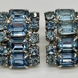 Vintage Light Blue Rhinestone Pave’ Curved Channel Earrings