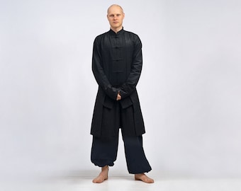 Kung Fu Frog Button Jacket Tai Chi Zen Robes Shaolin Kung Fu Martial Arts Natural Fibre Chinese Style Eastern Korean Men's