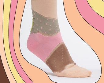 The Pink Gelato Socks | A Sweet Confection for Pastel Vibes | Cutout Socks in Pink Brown Gray and Beige | Goose Taffy