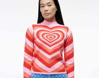 The Radiating Heart Sweater | A Super Cute Knit Long Sleeve Sweater with Pink and Red Hearts | Goose Taffy