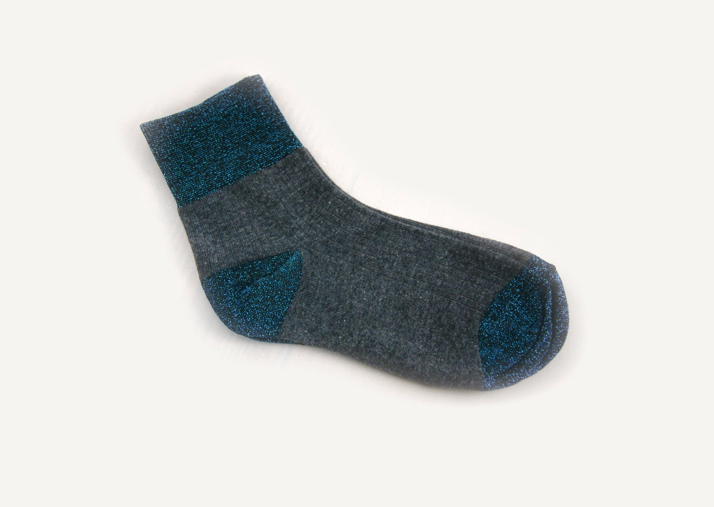 The Sensible Sparkle Socks in Teal | Warm and Wearable but a Little Fab | Glittery Lurex Threads with Contrasting Heather Gray | Goose Taffy