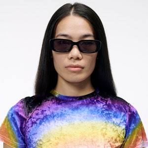 The Perfect Sunglasses | Glossy Black Frames with Black Lenses | Unisex Rectangle 90s y2k Rave Club Matrix Vibes All Black | Goose Taffy
