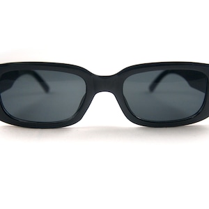 The Perfect Sunglasses Glossy Black Frames with Black Lenses Unisex Rectangle 90s y2k Rave Club Matrix Vibes All Black Goose Taffy image 2