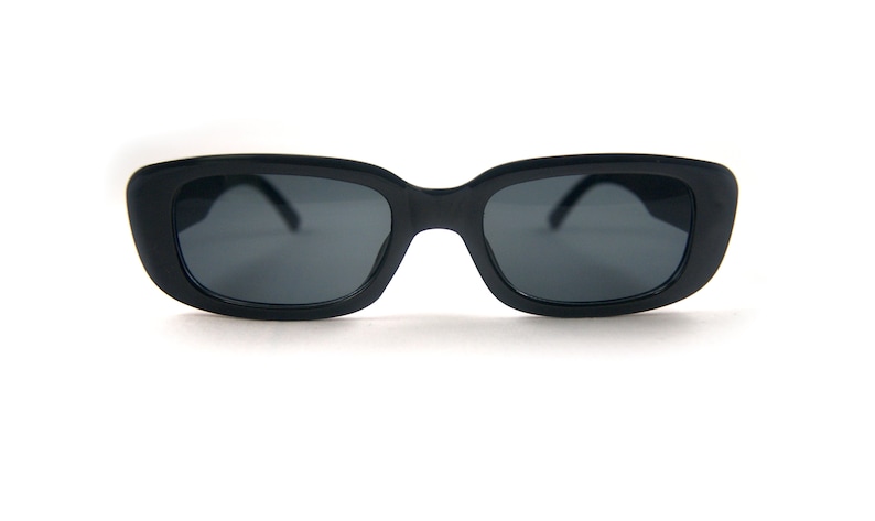 The Perfect Sunglasses Glossy Black Frames with Black Lenses Unisex Rectangle 90s y2k Rave Club Matrix Vibes All Black Goose Taffy image 2