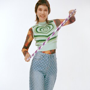 The Radiating Heart Sweater Vest A Super Cute Knit Tank Top Crop in Green Goose Taffy image 5