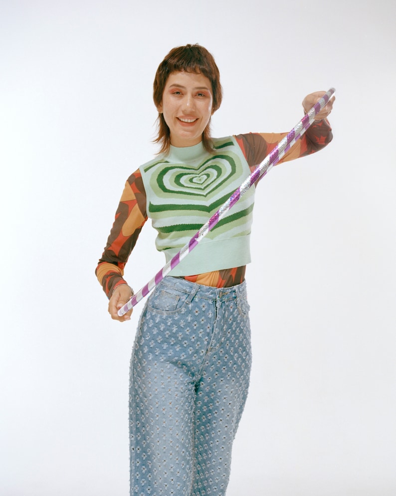 The Radiating Heart Sweater Vest A Super Cute Knit Tank Top Crop in Green Goose Taffy image 5