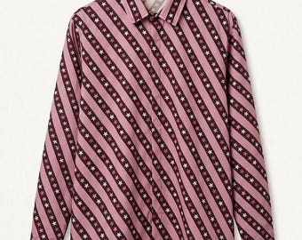 Herenshirt met sterrenstreep - jaren 70 geïnspireerd op 98% katoen, lange mouwen, bedrukt, paars shirt met bedekte knoopsluiting