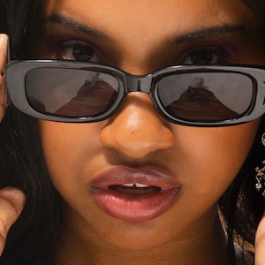 The Perfect Sunglasses | Glossy Black Frames with Black Lenses | Unisex Rectangle 90s y2k Rave Club Matrix Vibes All Black | Goose Taffy