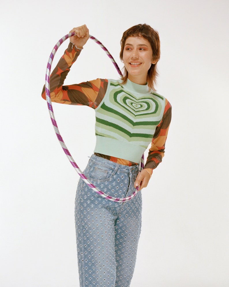 The Radiating Heart Sweater Vest A Super Cute Knit Tank Top Crop in Green Goose Taffy image 4