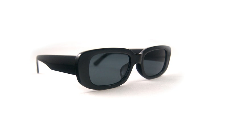 The Perfect Sunglasses Glossy Black Frames with Black Lenses Unisex Rectangle 90s y2k Rave Club Matrix Vibes All Black Goose Taffy image 3
