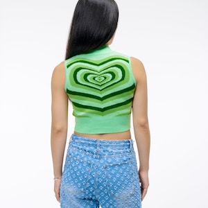 The Radiating Heart Sweater Vest A Super Cute Knit Tank Top Crop in Green Goose Taffy image 2