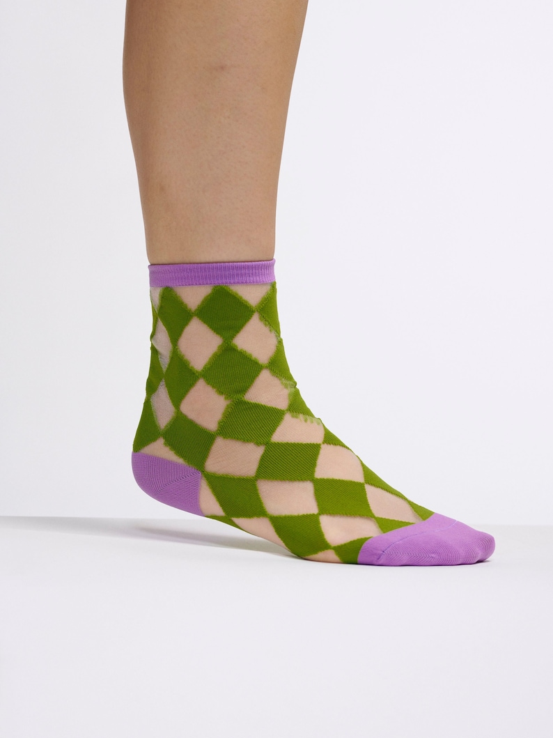See Through Simple Line Socks Green