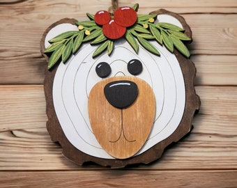 Christmas Ornament Wood Slice Polar Bear - Holiday Gift - Gift Giving - Family Tradition Ornament Exchange